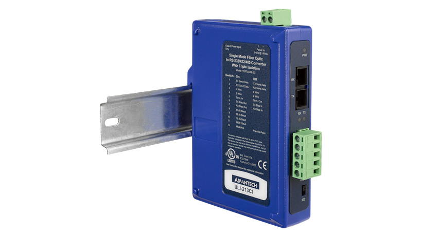 ULI-213CI Serial Converter, RS-232 TB to SM Fiber SC, Ind. DIN
